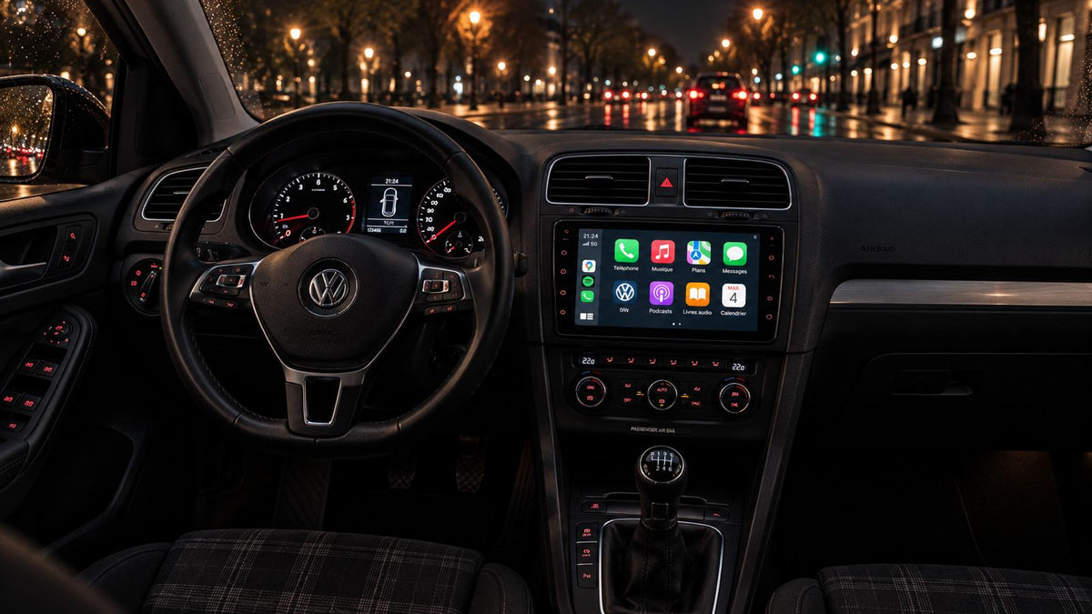 CarPlay sur l'écran d'une BMW, la nuit
